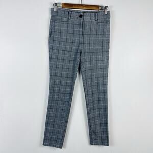Ann Taylor LOFT Size 00 Windowpane Plaid Sutton Skinny Pants Gray Cotton Blend